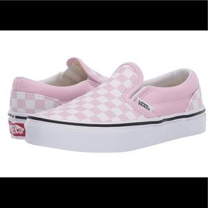 Girls 10.5 Classic Vans slip on pink white check